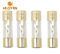 【5-1PCS】10*38MM Gold Plated Glass AGU Car Fuse Fuses Pack Car Audio Amp Amplifier 10A 15A 20A 25A 30A 40A 50A 60A 70A 80A 100A