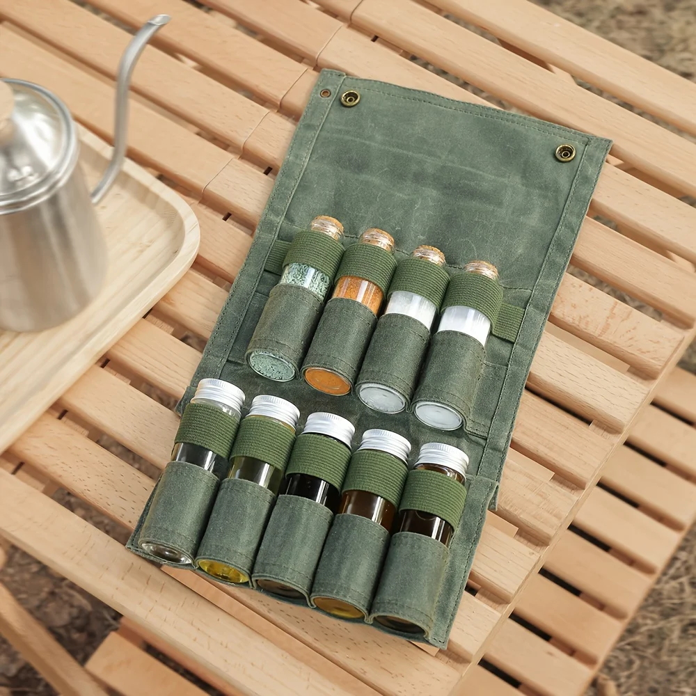 Outdoor Camping Spice Bottle Storage Bag with Wax Waterproof Spice Bottle BBQ Set without Bottle Combination Canvas Bag