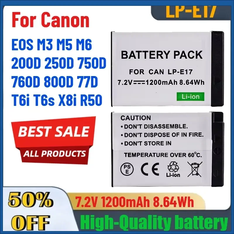 LP-E17 LPE17 7.2V 1200mAh 8.64Wh Camera Battery For Canon EOS M3 M5 M6 200D 250D 750D 760D 800D 77D T6i T6s X8i R50