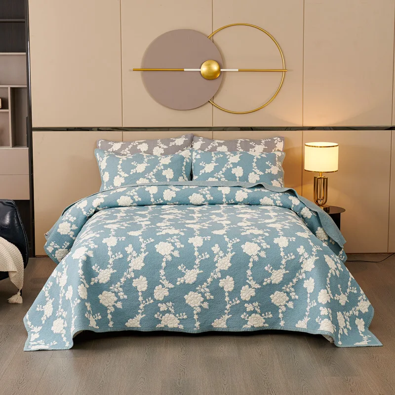 

3PCS Embroidered Cotton Quilt Set - King Size Bedspread on the Bed Summer Lightweight Coverlet Comforter All-Season Home Decor