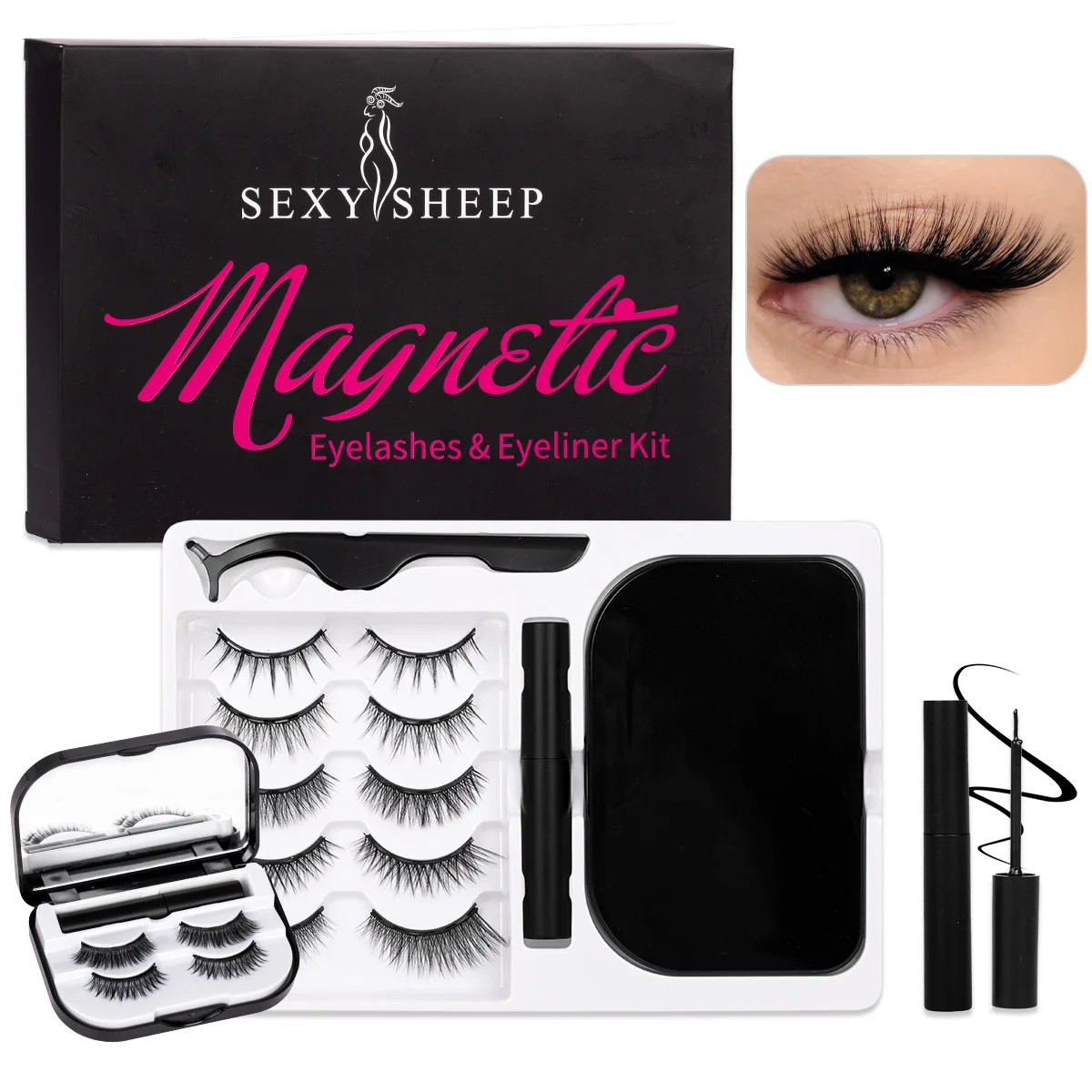SEXYSHEEP 7 쌍 자기 속눈썹 아이 라이너 족집게 키트 자연 만화 거짓 속눈썹 확장 재사용 가능한 메이크업 도구