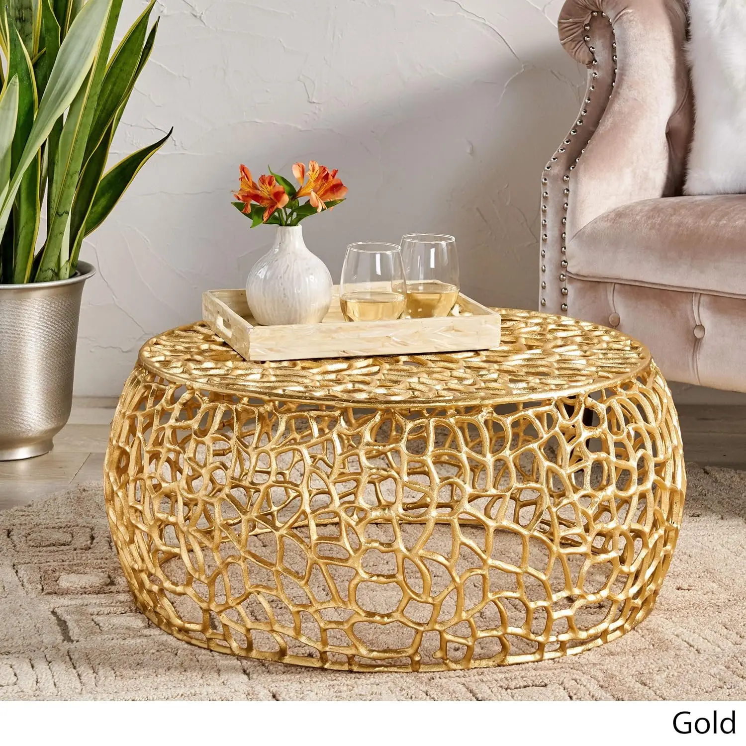 Coffee Table, Gold, 27.5 In X 27.5 In X 12.5 Inliving Room Furniture