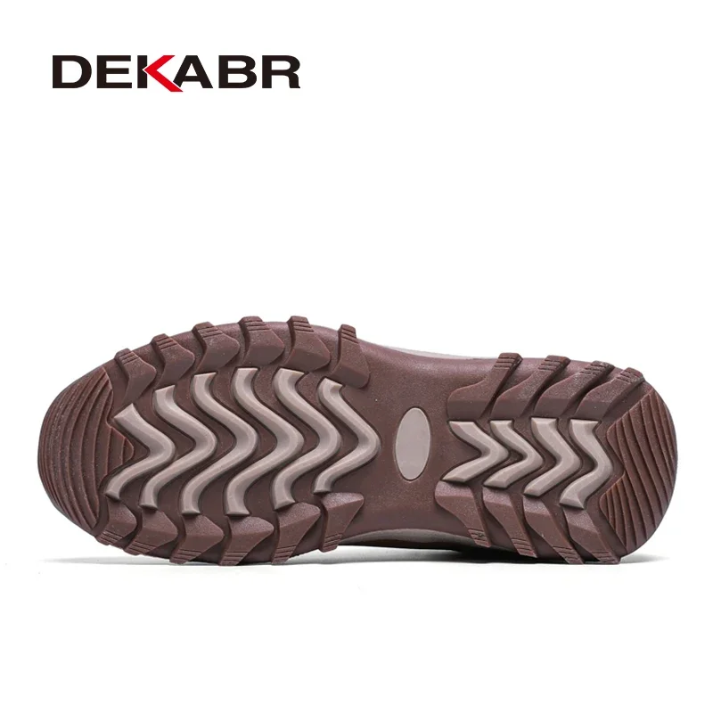 Marca DEKABR, botas de nieve clásicas de piel cálida para otoño e invierno de cuero genuino, botas de moto para hombre, botas cálidas hasta el