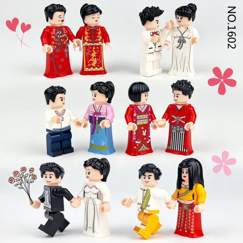 1602 دمية زفاف للأطفال تجميع جزيئات صغيرة مع هدية عيد ميلاد على شكل رأس هانفو للعروس، شخصيات كرتونية. #2