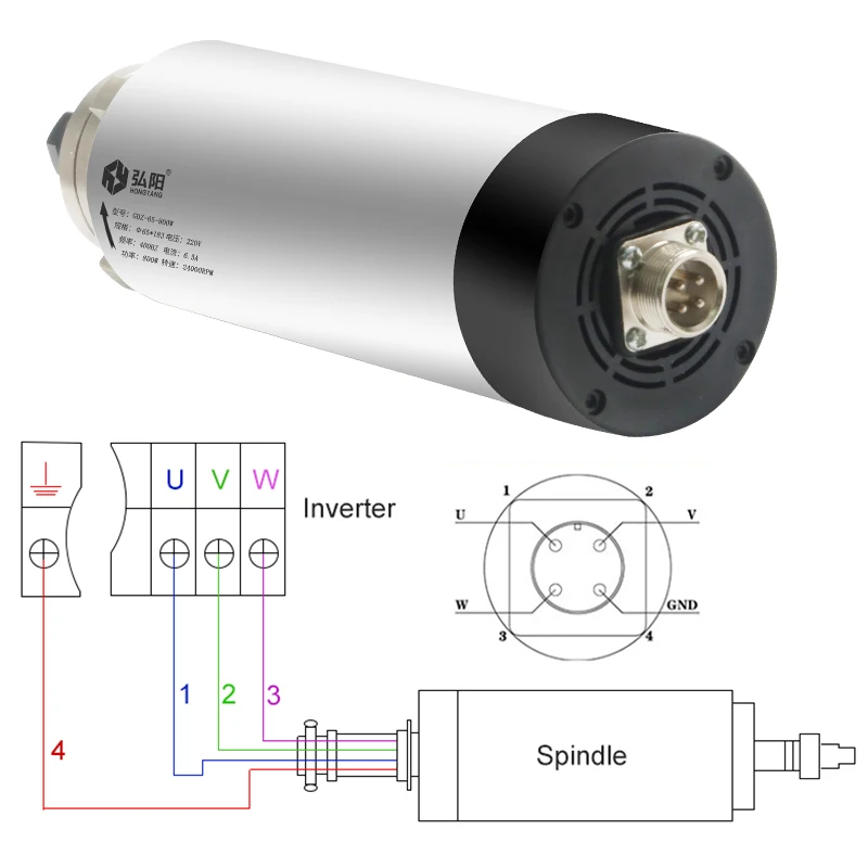 800W 220V Air-Cooled Spindle Motor ER11 0.8KW Diameter 65mm 4 Bearings Used For CNC Router Engraving Milling DIY