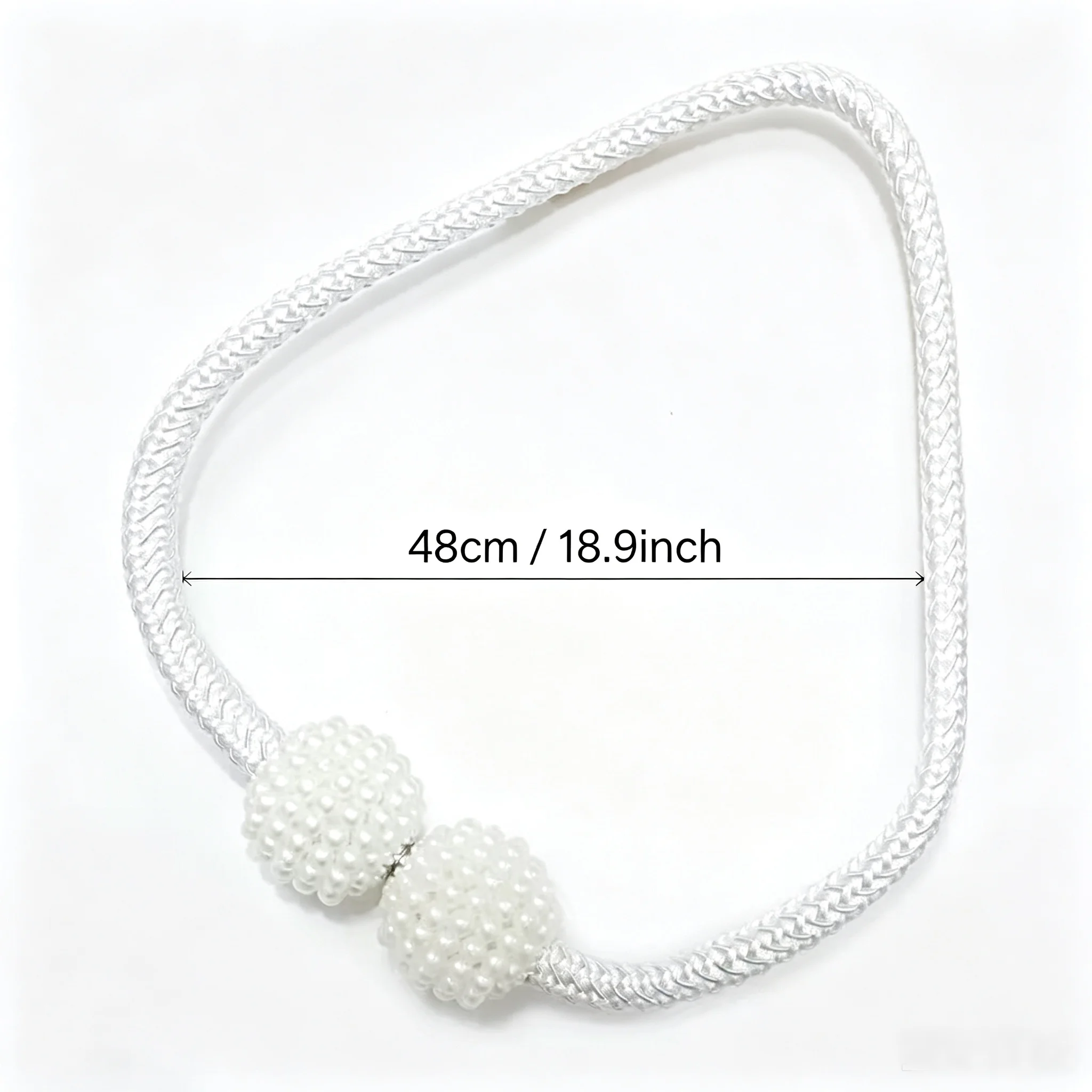 48cm Pearl Magnetic Curtain Tiebacks, White Braided Magnetic Curtain Holdbacks, No‑Drift Decorative Curtain Rope for Bedroom Liv