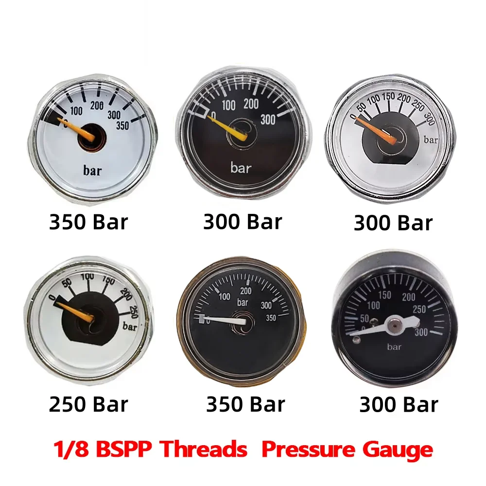 HPA alat pengukur tekanan mikro Mini, alat katup pompa tangan Manometer 1/8BSPP(G1/8),1/8NPT,M10,M8,300bar 350bar