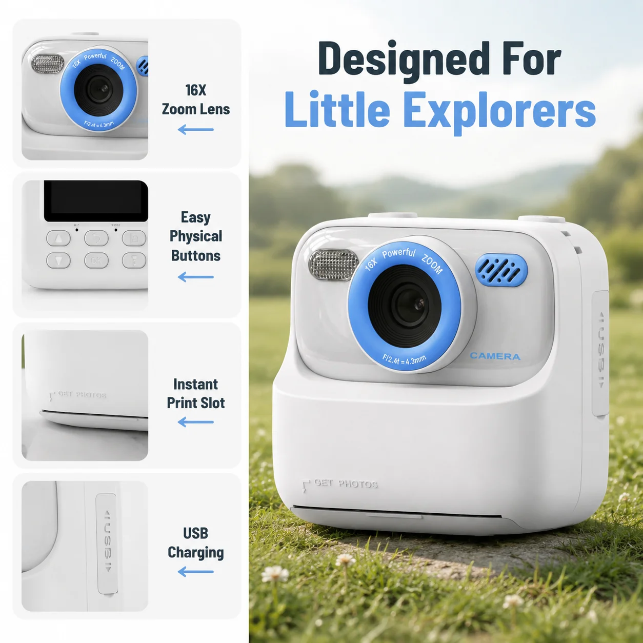 Children's Camera High Definition Dual Lens Printing Paper Christmas Birthday Gift Toys 3-16 Years Old Toddlers and Teenagers