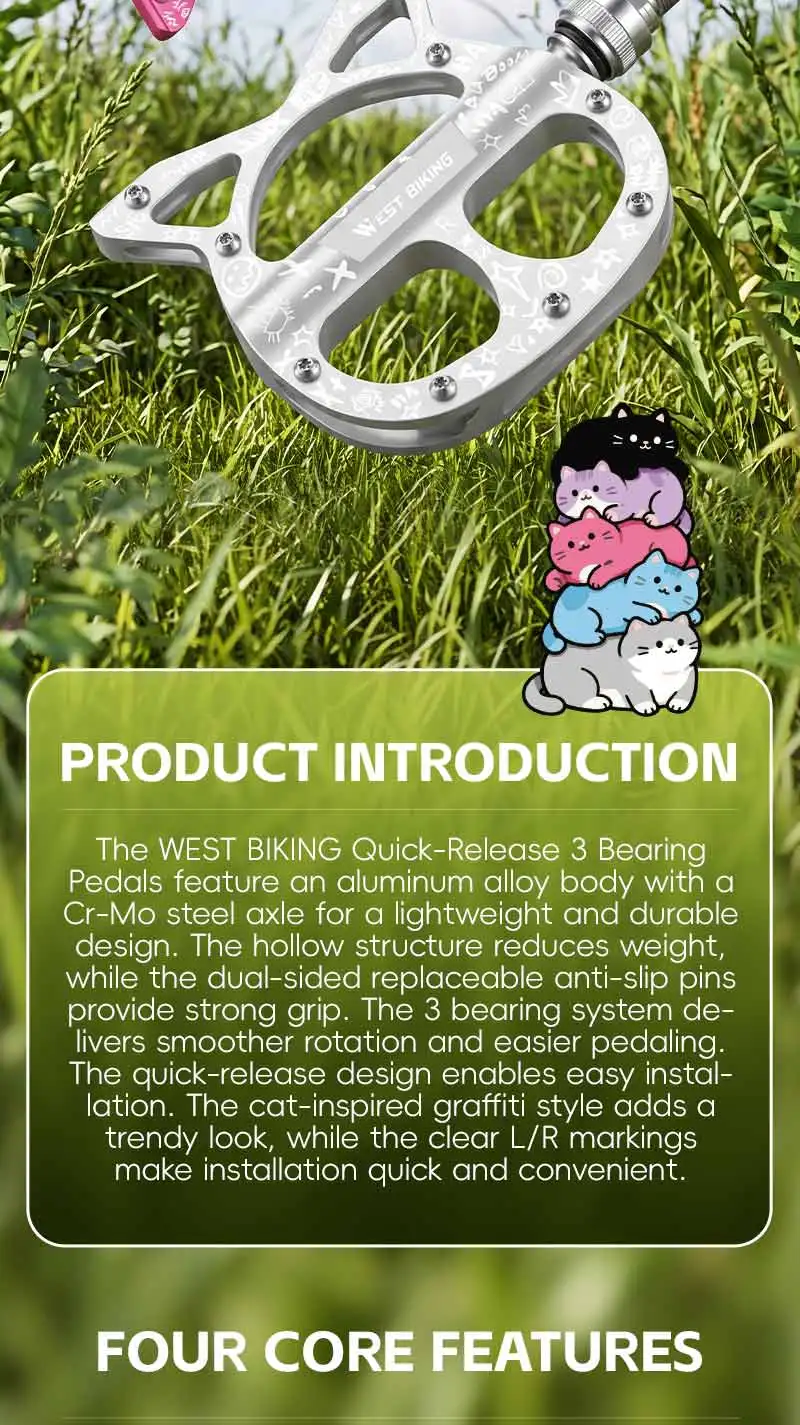 WEST BIKING Schnellspannpedale für Falträder, Katzenform, Aluminiumlegierung, rutschfeste Pedale, Fahrradzubehör für Frauen und Mädchen – Detail 2