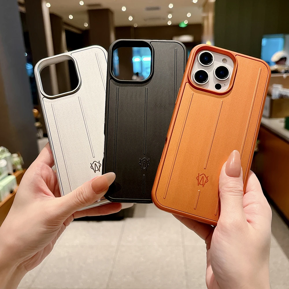 

Luxury Bussiness Luggage New Aluminum Alloy Phone Case For iPhone 17 16 15 14 Pro Max 3D Suitcase Stripe Back Cover With logo