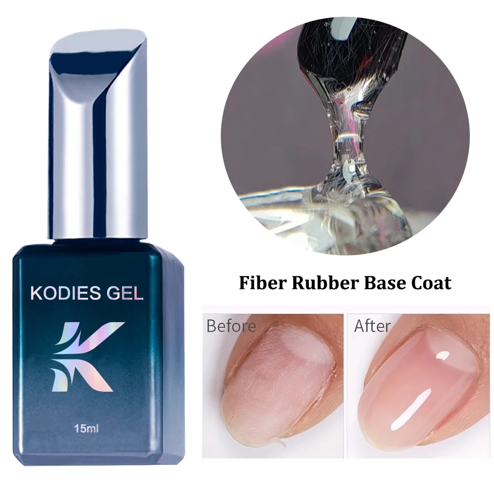 

KODIES GEL Fiber Rubber Base Gel Nail Polish Clear UV/LED Quick Builder Construction Gel Fiberglass Nail Art Base Coat Manicure