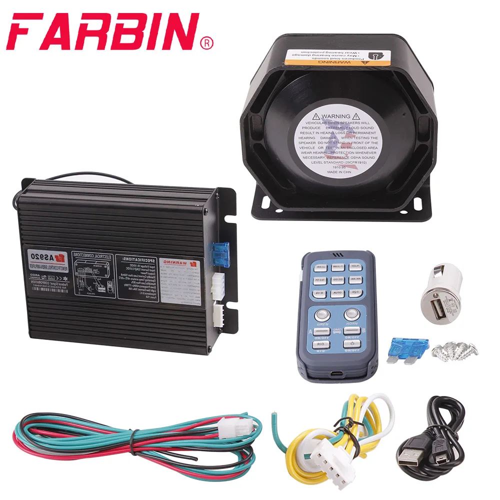 FARBIN 200W 18 Sound Police Siren PA System Metal Slim Truck Alarm Horn Ambulance Emergency Electronic Warn Horn Kit