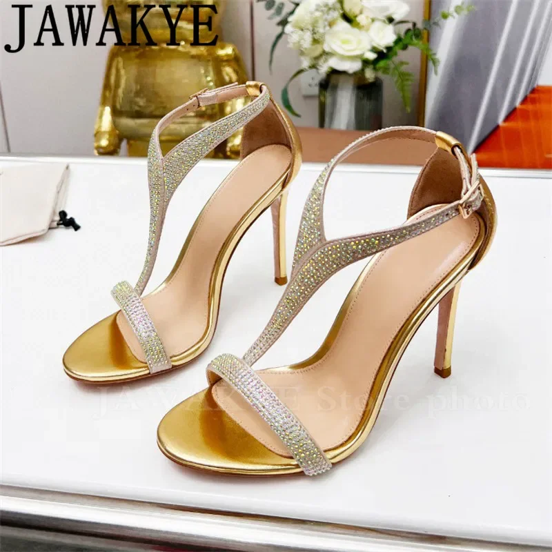 

Bling-bling High Heel Sandals Women Open Toe Ankle Strap Rhinestone Shoes Sexy Women Wedding Party Stilettos