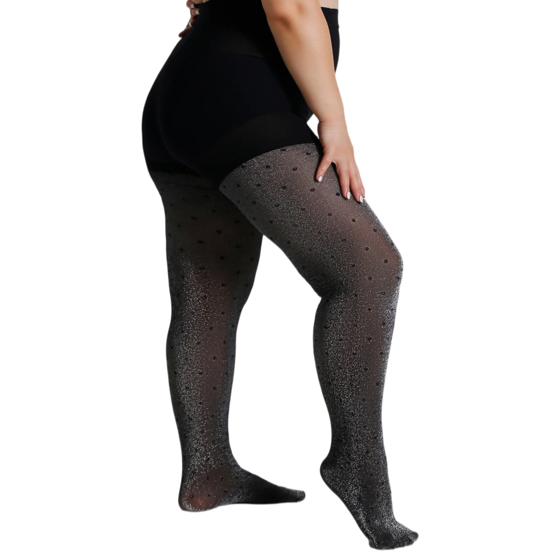 Women's Glitter Silver Polka Dot Eye-Catching Metallic Silver Dotted Tights Plus Size 4XL Shimmering Silver Dot Sheer Tights