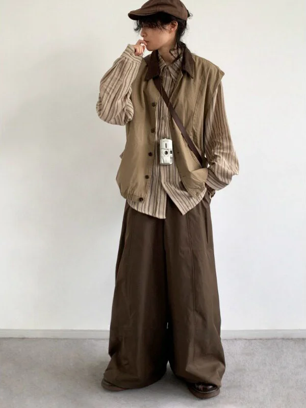Casual Color Block Collarless Vest Men's  Color Layering Leisure Shoulder Pad Vest Top Spring Autumn Seasonal New Style