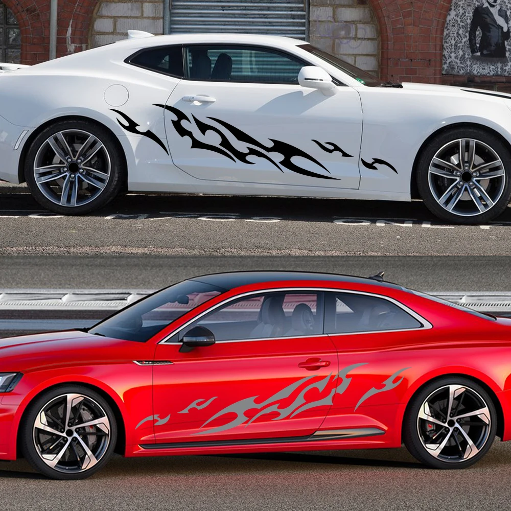Flame Pattern Car Side Sticker PVC Waterproof Vinyl Decal Universal Auto Body Door Graphic Decal Racing Tribal Flame Car Sticker