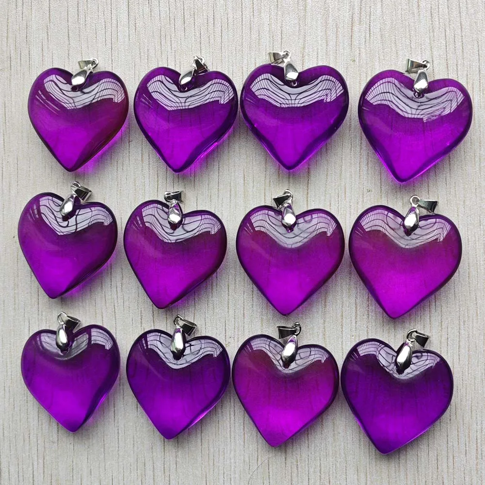 

35 мм хорошее качество фиолетовое стекло подвески в форме сердца для DIY ожерелья ювелирные аксессуары изготовление оптовая продажа 12 шт. быстрая доставка