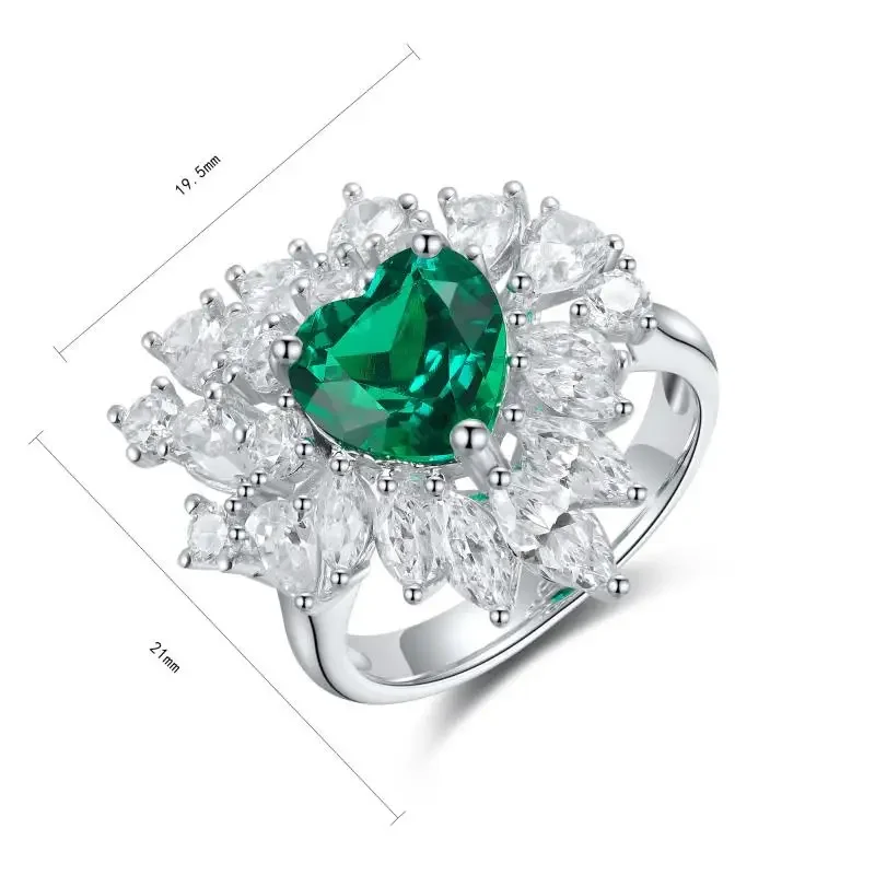 RUIF 2024 Luxury S925 Silver Heart Shape Lab Grown Emerald Simulated Diamond Ring for Women Anniversary Jewelry