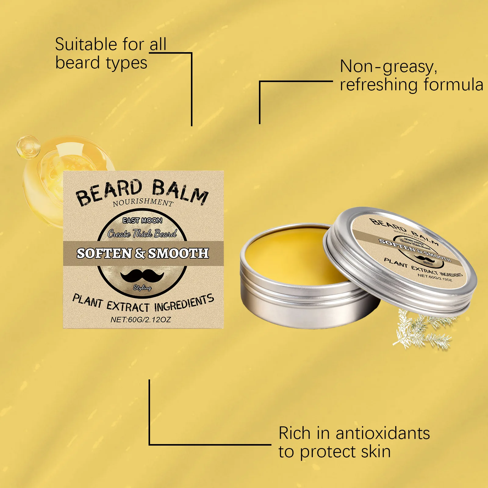 شرق القمر اللحية المغذي بلسم تقليل الاحتكاك غير مزعجة تحسين الإنزلاق تليين الشعر النفط السيطرة رجل كريم العناية باللحية #5