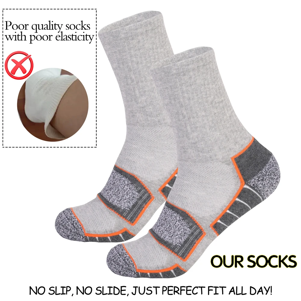 6 Paar Herren-Wandersocken mit schwerem Kissen, Baumwolle, geruchshemmend, feuchtigkeitsableitend, Unisex, Größen 35–50 für Trekking, Laufen, Multi-Pack – Detail 3