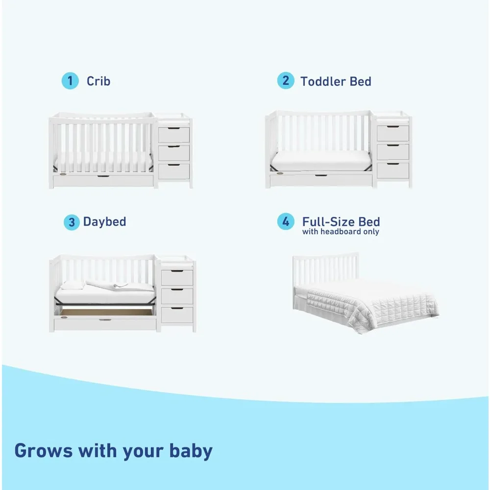 سرير أطفال Graco Remi الكل في واحد قابل للتحويل (أبيض) - معتمد من GREENGUARD Gold، يناسب مرتبة سرير الأطفال القياسية، يتحول إلى T #5
