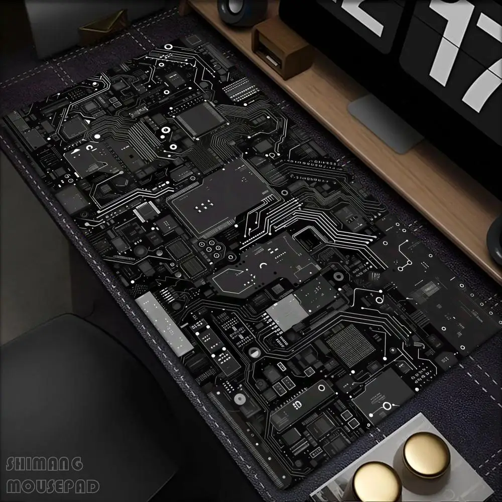 

Black Circuit Board Pattern Mouse Pad Large Computer Office Table Mats Rubber Anti-slip Gaming Keyboard Mousepads Long Desk Pads