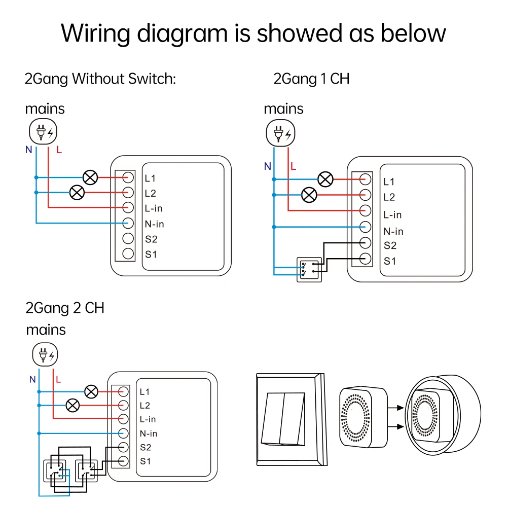 Tuya 2 Gang Mini Smart Circuit Breaker DIY Light Switch Module Two-way Control Remote Voice for Alexa Alice Google Home