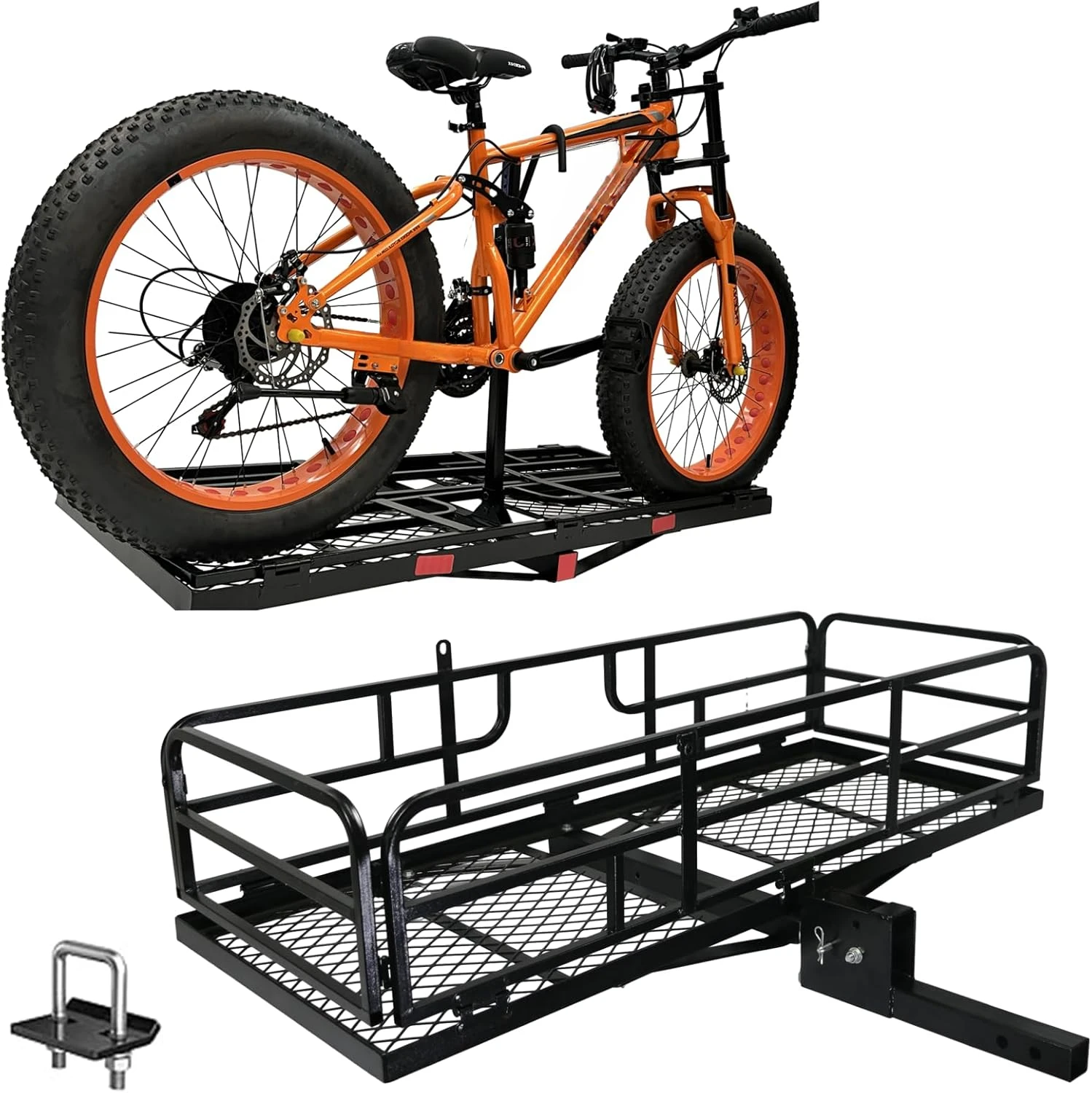 Hitch Mount Cargo Carrier Basket - Comes with Bike Rack Fits 2 Ebike Fat-Tire Electric Bicycle with Folding Heavy Duty Trailer 5