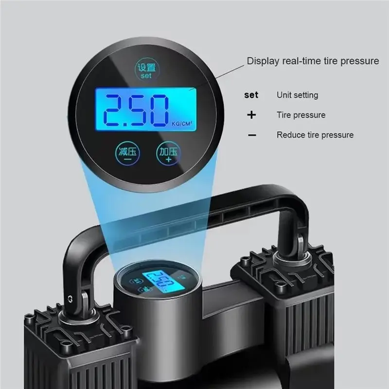 【PRICE REDUCT】Mini compressore d'aria Gonfiatore per pneumatici resistente a doppio cilindro con manometro Pompa elettrica Pneumatico per auto Gonfiabile P