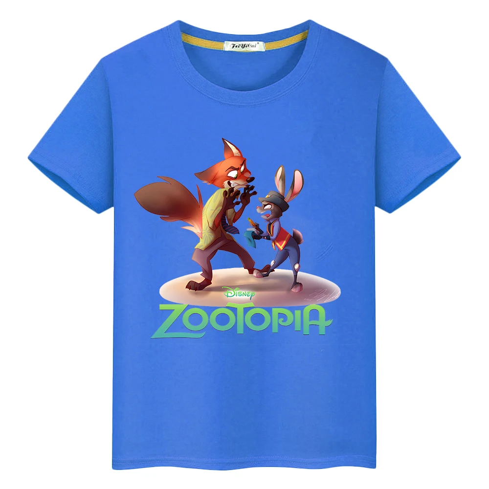 t shirt for kids boy 10years Zootopia 2 Print 100%Cotton anime Short Kawaii Tops Disney pride tshirt y2k one piece girls clothes