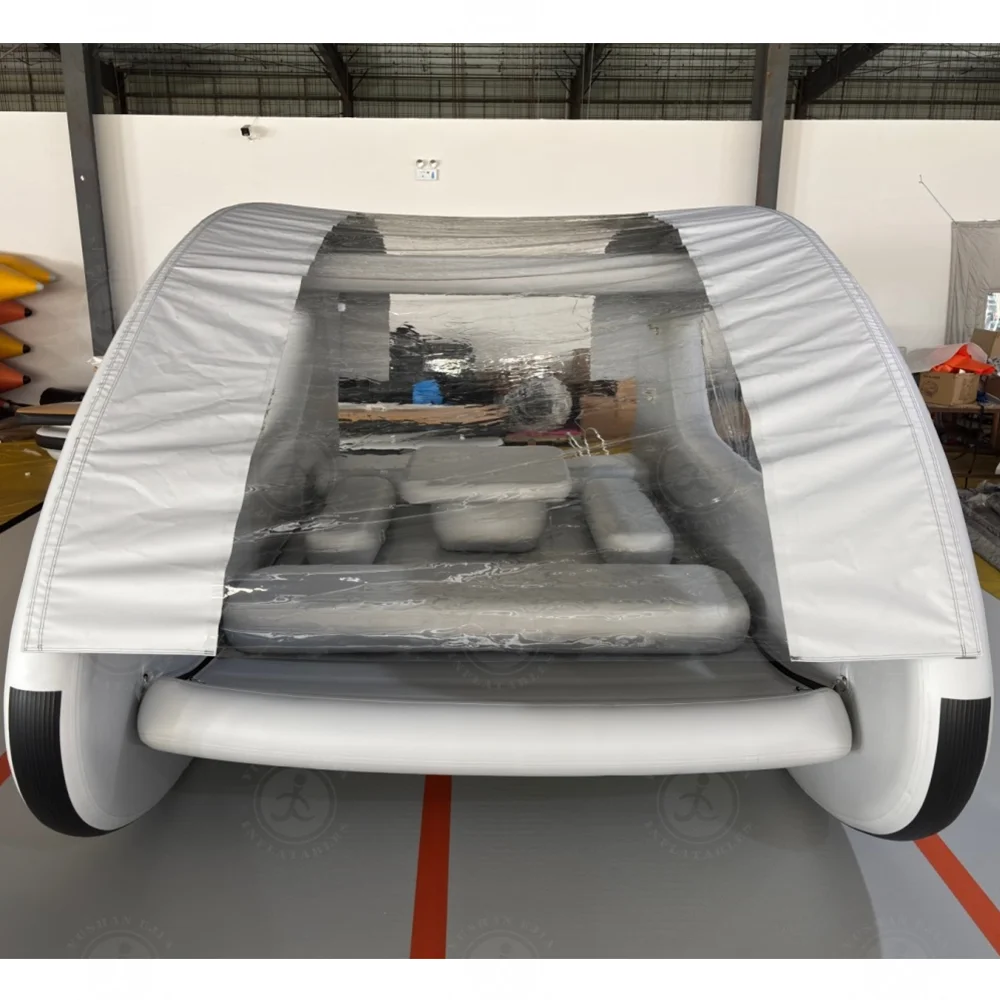 

Inflatable Electric Boat Designed with Heavy-Duty PVC, Removable Seats & Cooler Storage