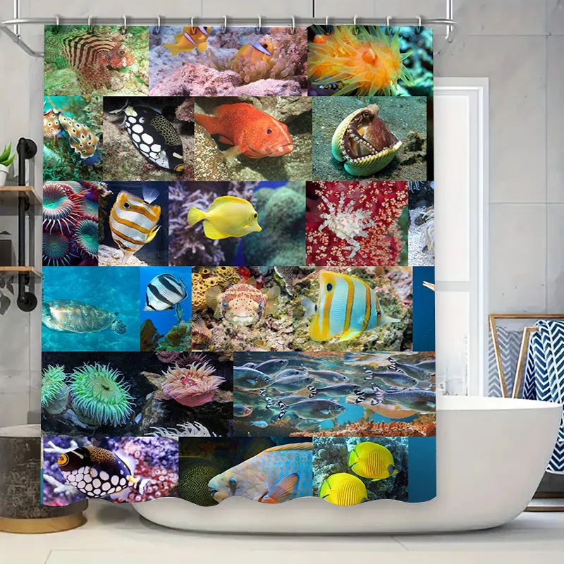 

Подводный мир занавеска для душа с принтами рыб для аквариума Декор для ванной комнаты Водонепроницаемая ткань НАБОР ТОКА ДЛЯ УКРАШЕНИЯ ДОМА