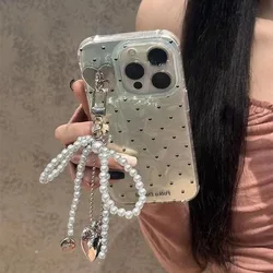 Pearl Love Heart Bow Trendy Case For Vivo V30 V40 Pro V29 Lite V30E V27E V25E Y22 Y22S Y31 Y33 Y35 Y38 Y51 Y56 Y78 Pendant Cover
