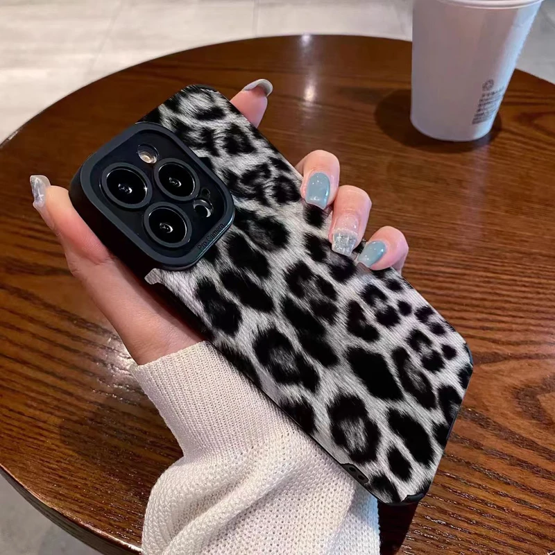 Fashion Black White Leopard Silicone Case For iPhone 13 11 14 15 Pro Max Plus 12 Mini X XS XR 7 8 Leather Shockproof Full Cover