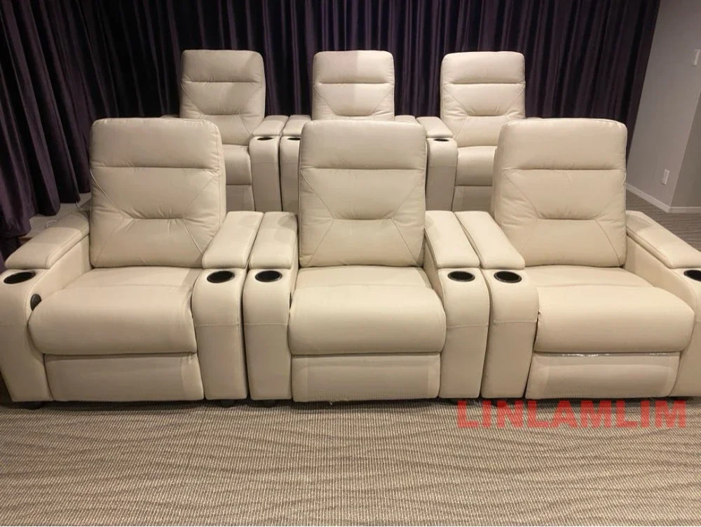 Linlamlim Genuine Leather Sofa set With POWER RECLINING SEATS, Theater Electric Recliner Couch Nordic Seating Room Cinema Sofas