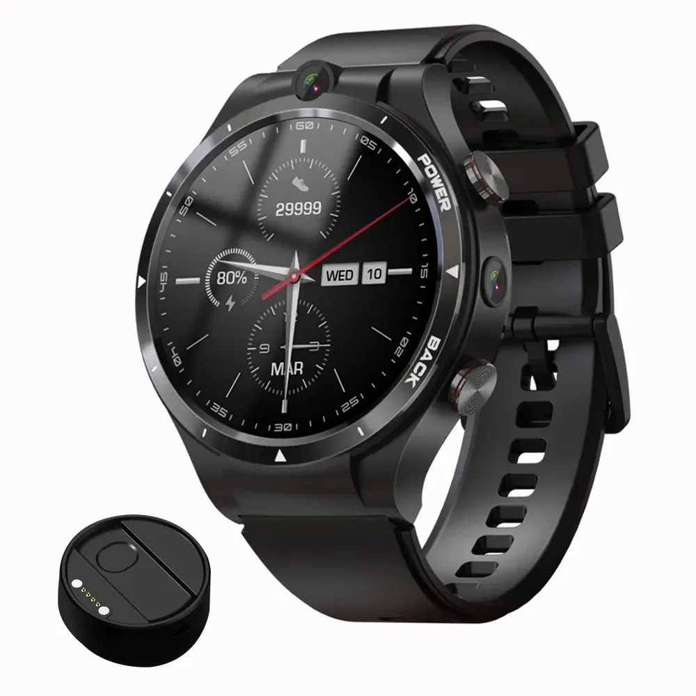 

New Fashion LEM15 4+128G 1.6 inch Smart Watch Business Big power Android 10 Watch Health Heart Waterproof Black