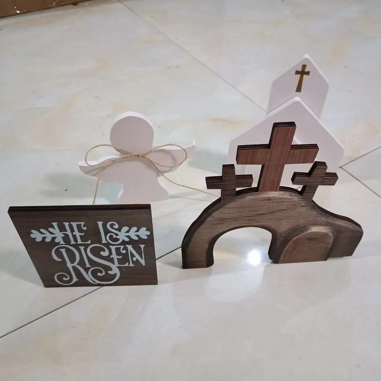 Easter Jesus Tiered Tray Ornament Decor Home Decoration Easter Jesus Tomb Tray Bundle Kit Farmhouse Rustic Tiered Tray Ornaments