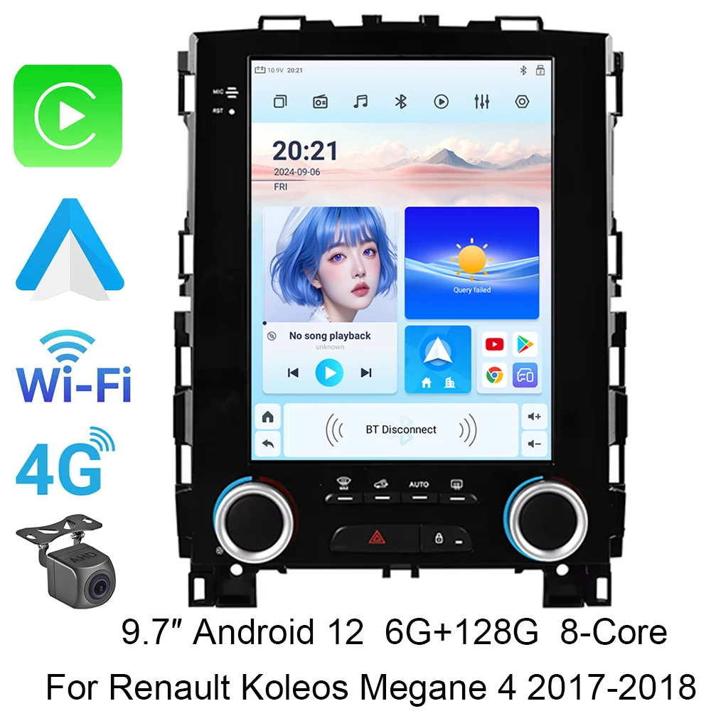 9.7'' Android 12 Car Radio For Renault Koleos Megane 4 2017-2018 Multimedia Player 4G Carplay GPS Audio Video Headunit Stereo