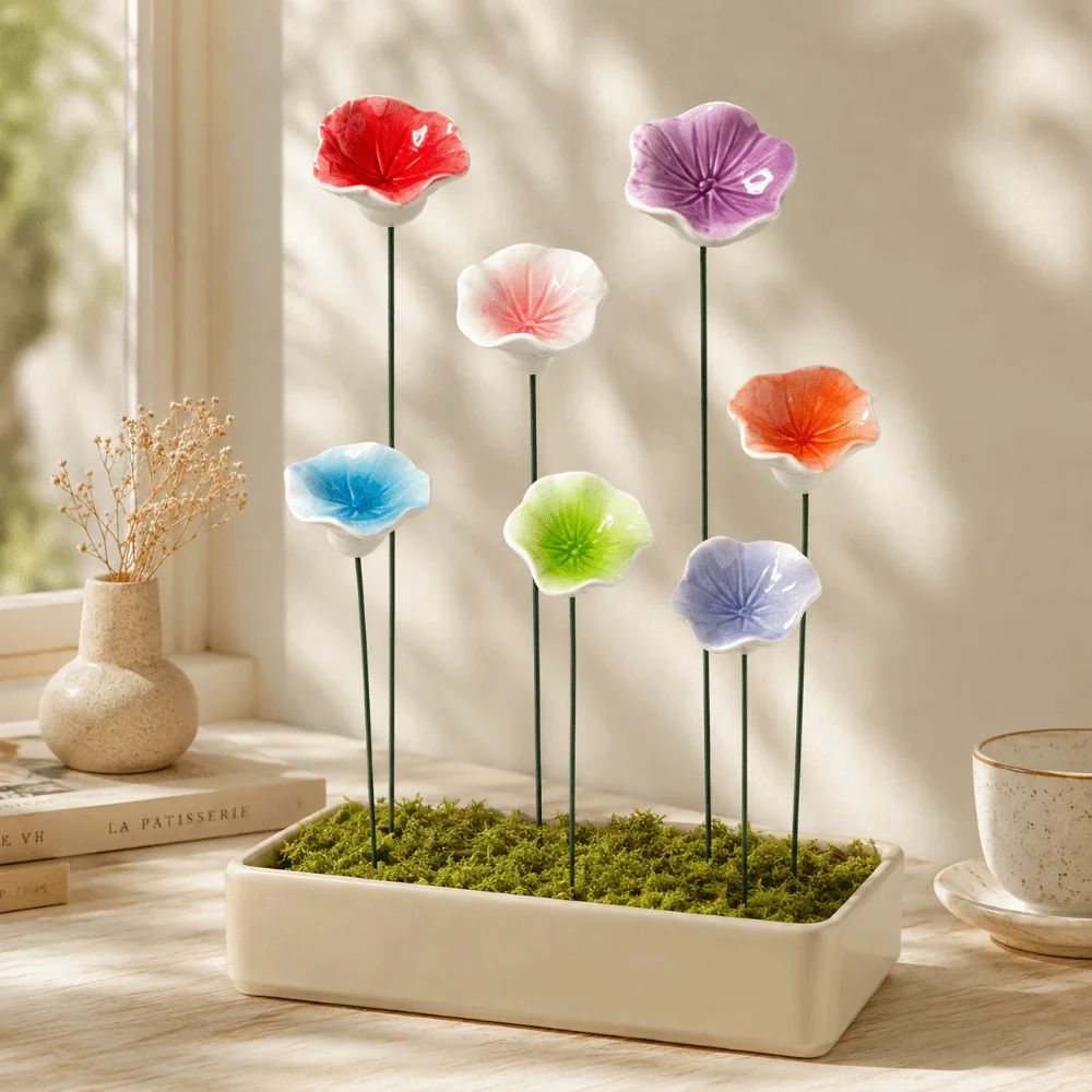 3pcs Flower Shape Bee Watering Station Ceramic DIY Insect Drinking Cup Garden Decoration Multi-function