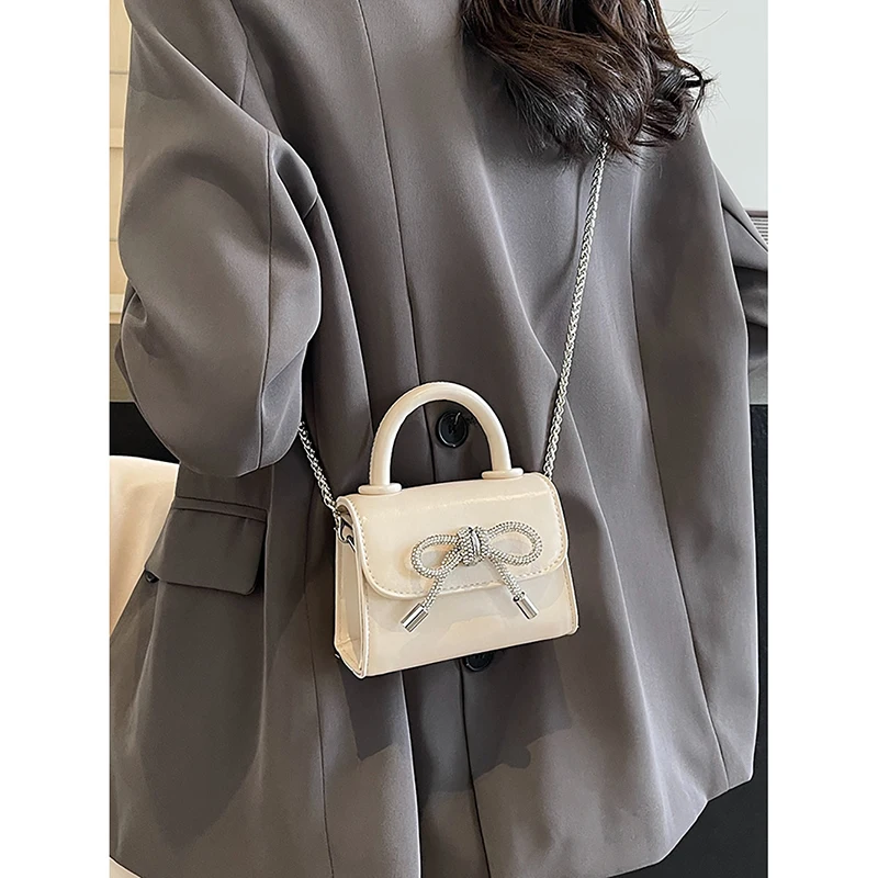 Light Luxury Diamond Bow Design Sense Shoulder Bag Women\'s Summer New Popular Mini Handbag Simple Solid Fashion Crossbody Bag