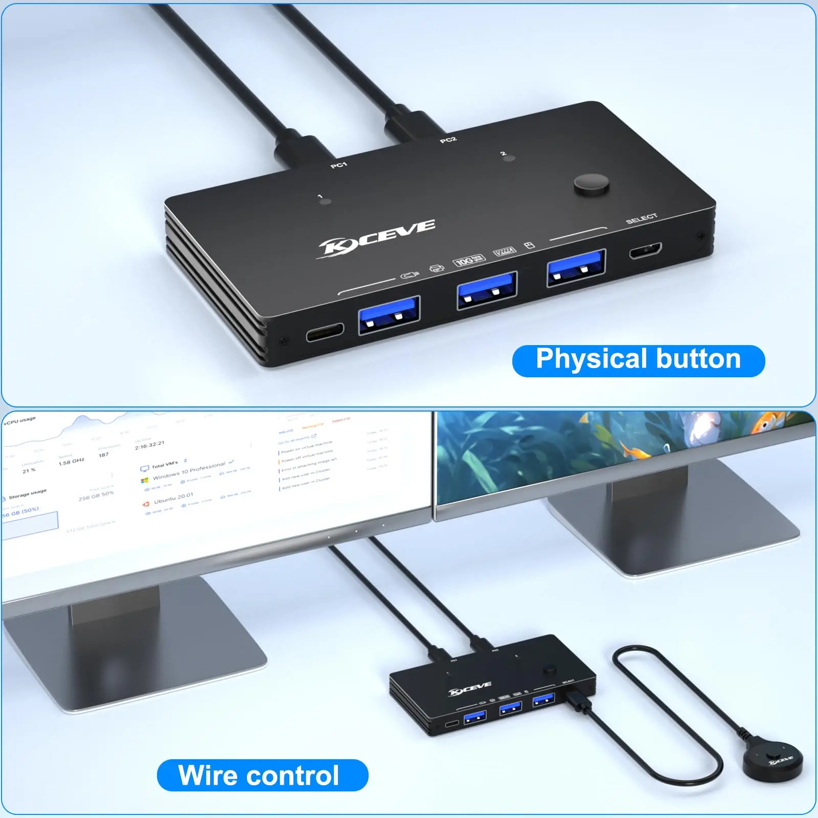 Imagem -05 - Kceve-usb 3.2 Switch para Computadores Computadores Usb c 10gbps em Out para pc Share Dispositivos Usb Impressora Scanner Mouse Teclado