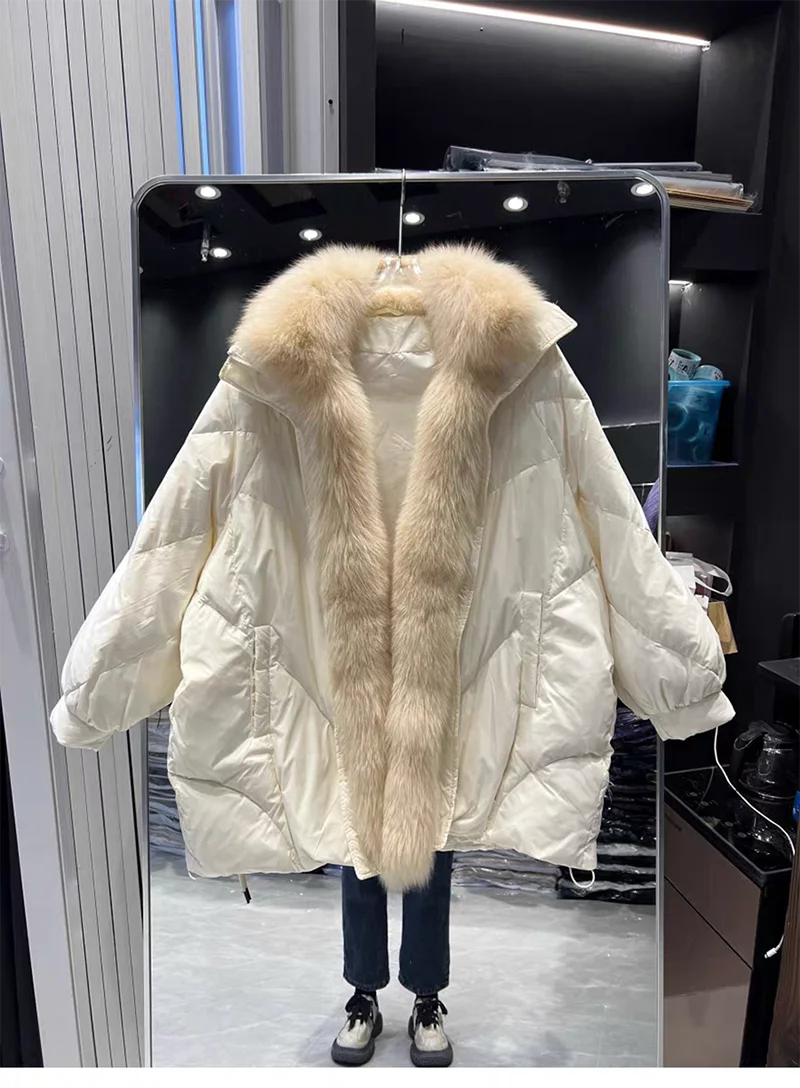 2024 Winter Detachable Real Fur Jacket Mid-Length Big Real Fur Parka white goose Down Luxury Winter Warm Outerwear