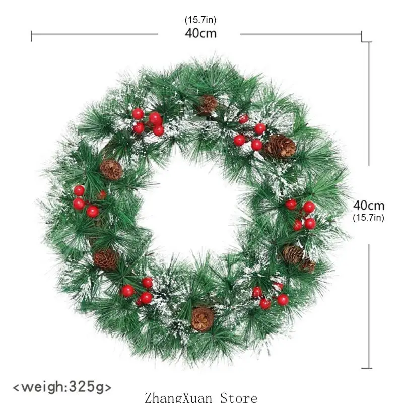 Weihnachtskranz für den Innenbereich mit rotem Rand und künstlichem Kiefernholz für den Tür- und Wandeingangsbereich 3XUF – Detail 6