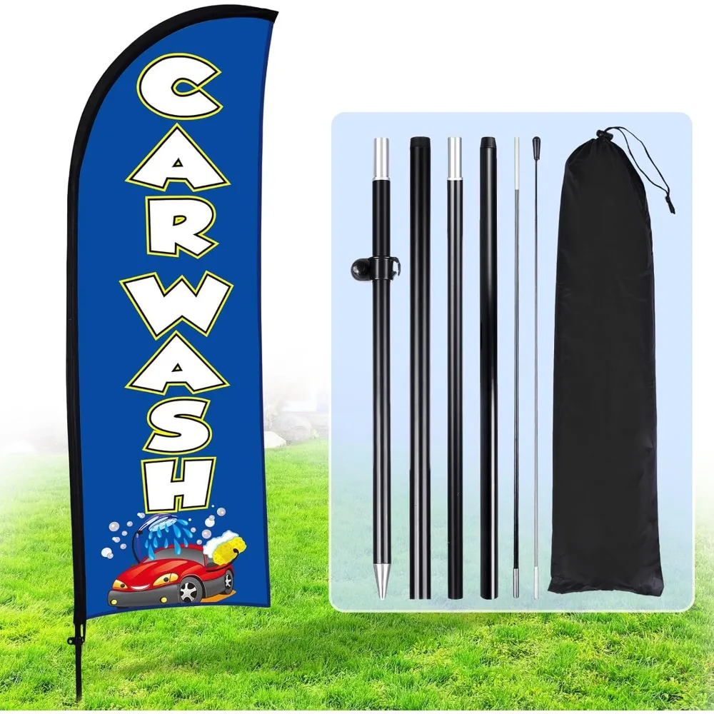 Buryeah Car Wash Flag for Business Advertising 7 x 5.4 ft Feather Flag Sign with Flagpole Ground Stake Portable Bag Car Wash Sig