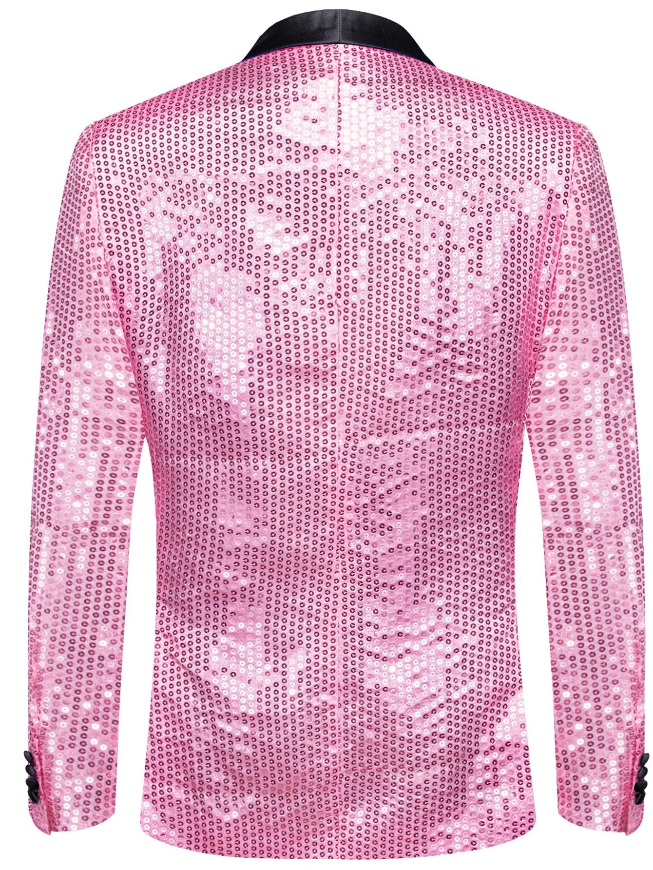 Pink Sequin Mens Party Suit Blazer, Black Satin Shawl Lapel Slim Fit Tuxedo Jacket Wedding Club Night Event Outfit