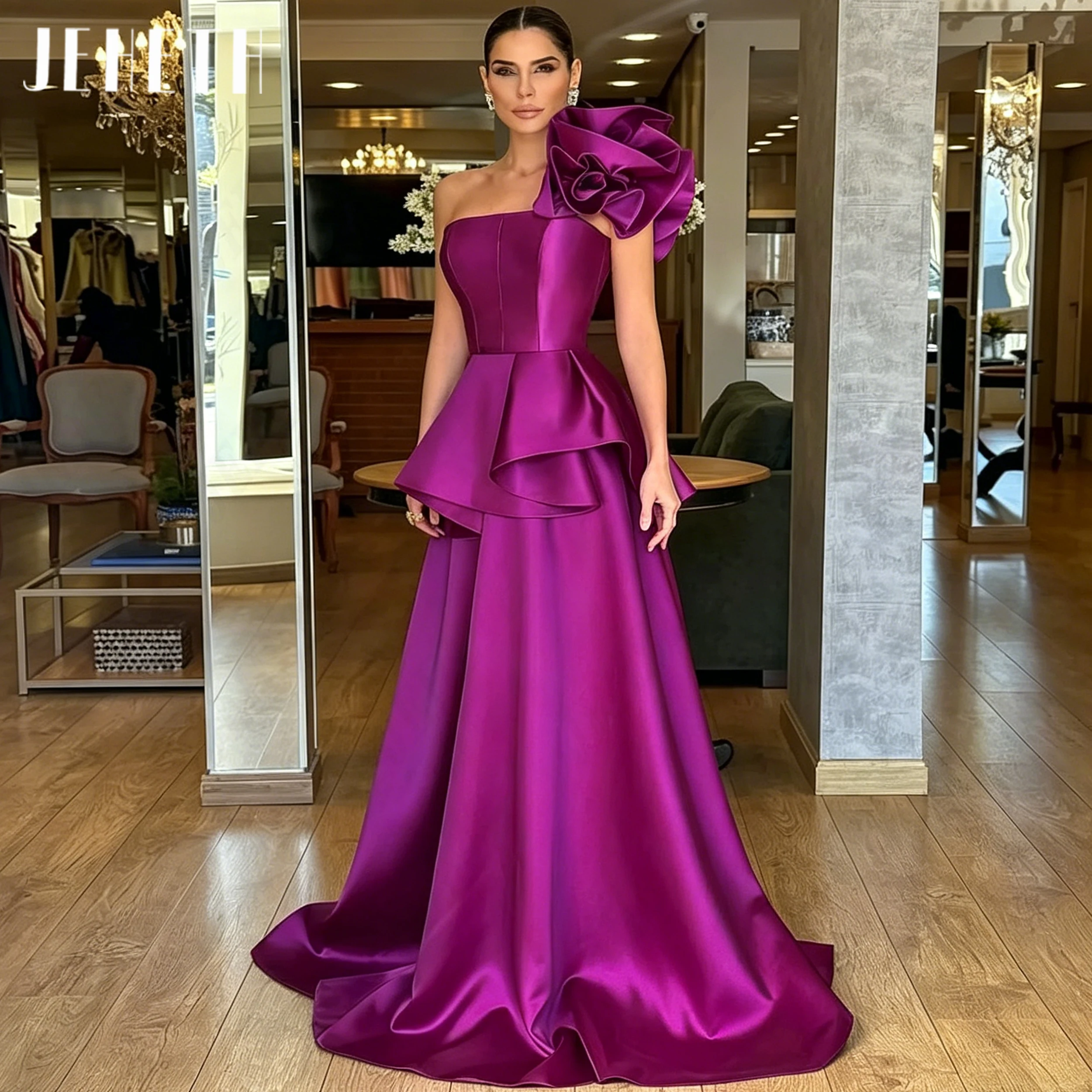 

JEHETH Customized Flower Evening Dress 2026 Luxury Satin Layered Prom Dresses A Line Formal Gowns vestido de fiesta lujo