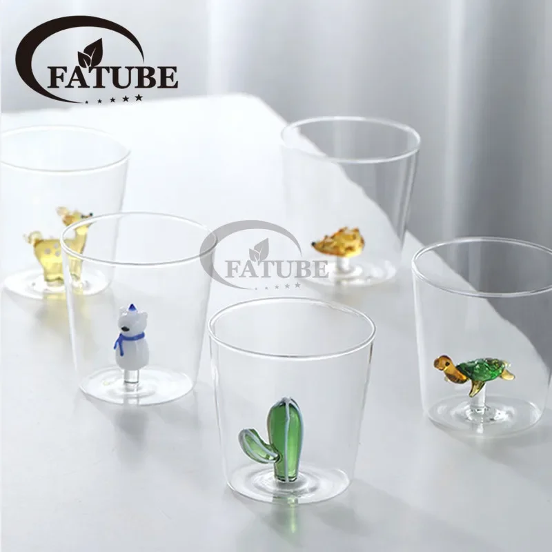 Glass Cup 3D Cartoon Animal Shape Glasses Home Cute Water Coffee Glass Single Layer Cup with Guests Juice Cold Drink Cup