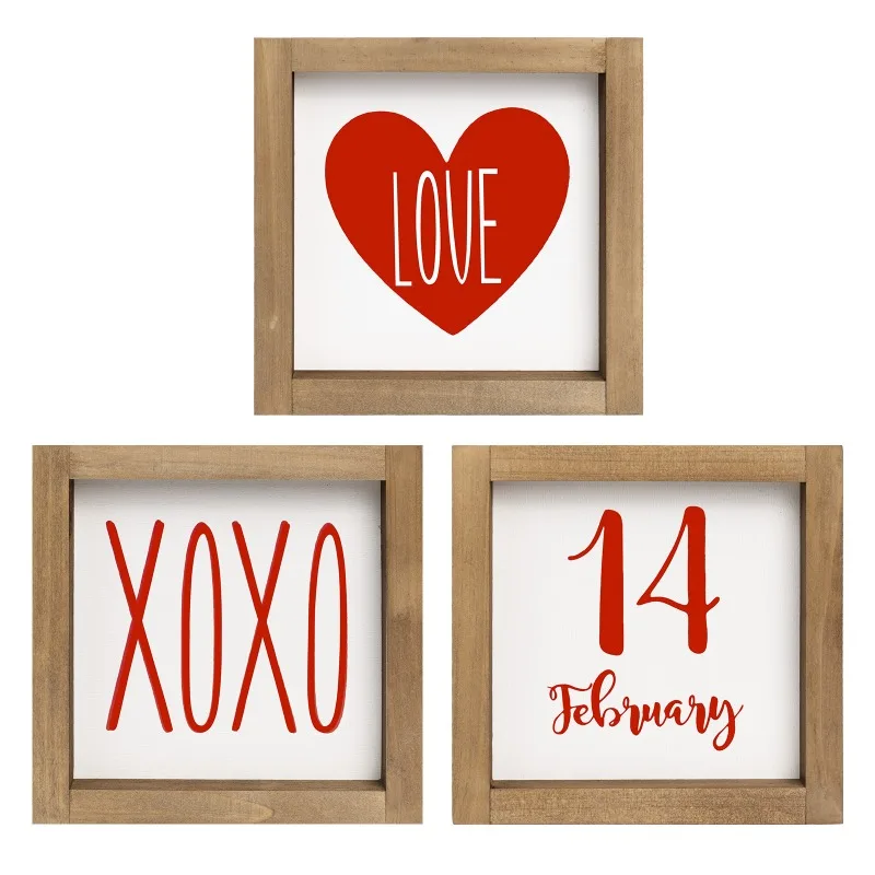 

Set of 3 Valentines Day Sign Decor, Wooden Framed XOXO Love February 14th Valentine's Day Decoration for Home Table Tiered Tray