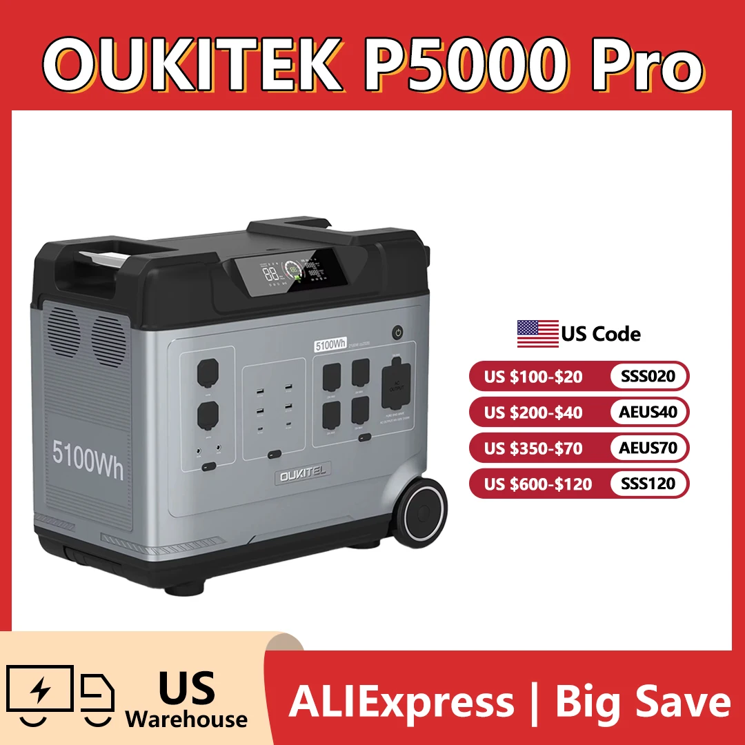 

Oukitel P5000 Pro 5120Wh Portable Power Station Solar Generator LiFeP04 Battery Energy storage for Outdoor Camping RV Home