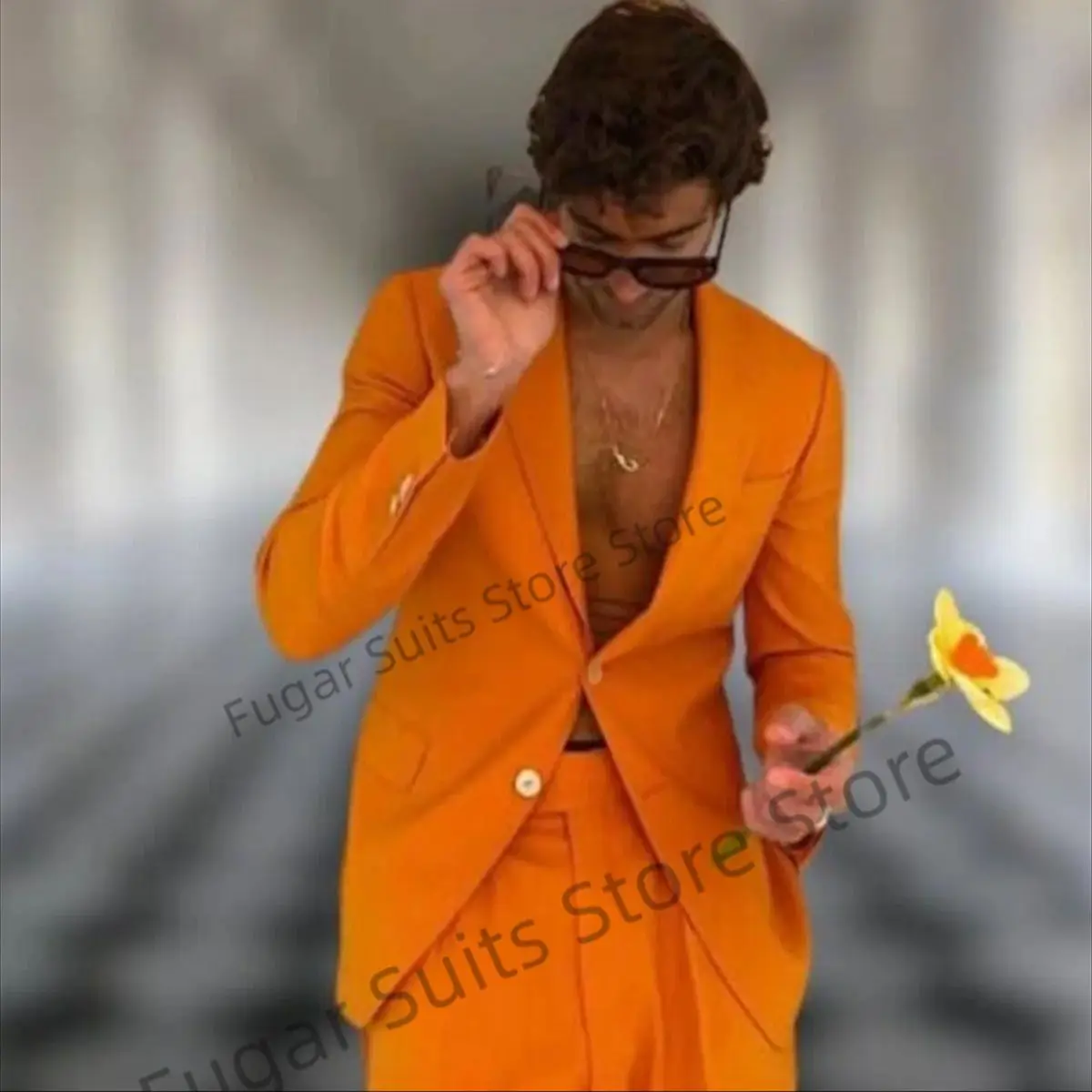 

Casual Spring StyleOrange Men Suits Formal Wedding Groom Tuxedos Prom Party Slim Fashion 2 Pieces Jacket+Pants Terno Masculino